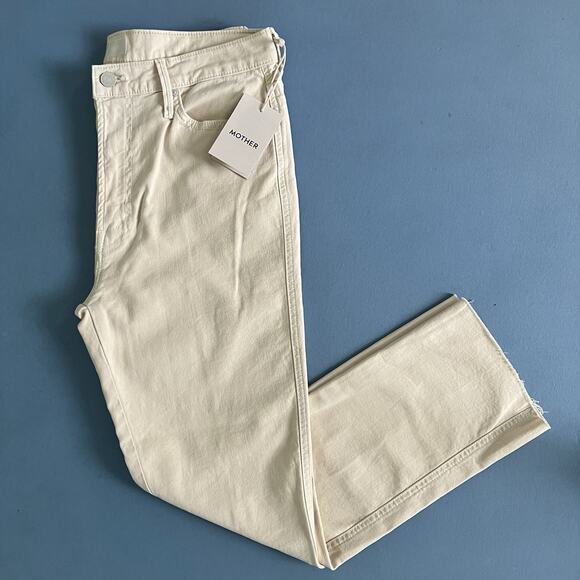 NWT Mother High Waisted Rascal Ankle Fray Chalk It Up Ivory Jeans - Picture 4 of 8